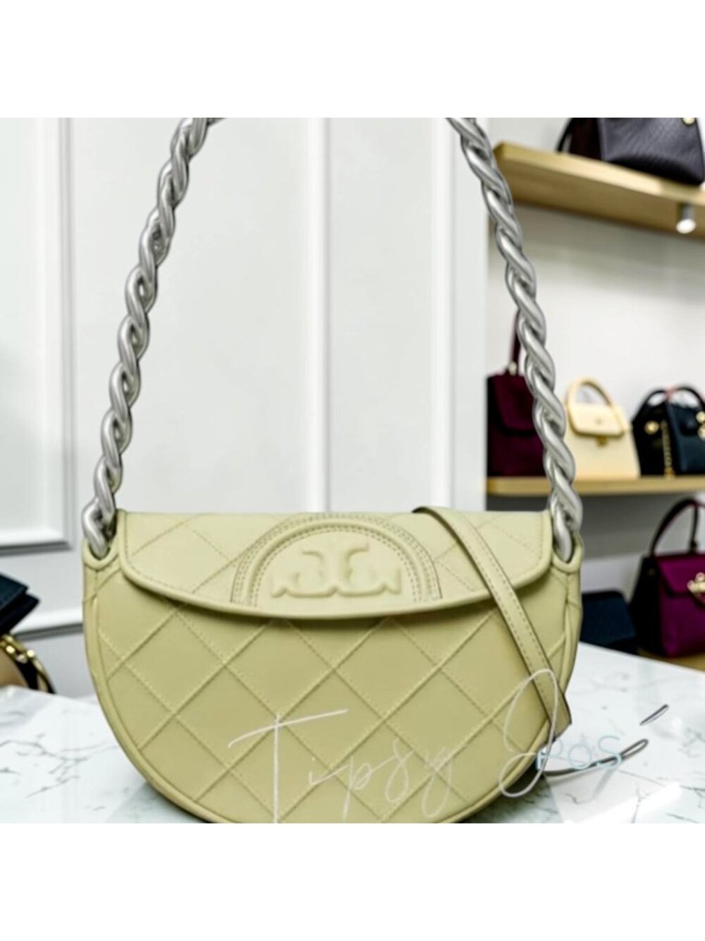Stunning!!  RareTory Burch Olive Fleming Crescent Shoulder Bag- NWT